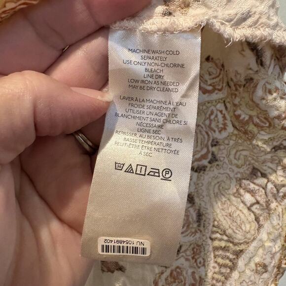 Free People Top Womens Small Ivory Draped Cowl Neck Boho Border Print Sleeveless - Picture 9 of 11